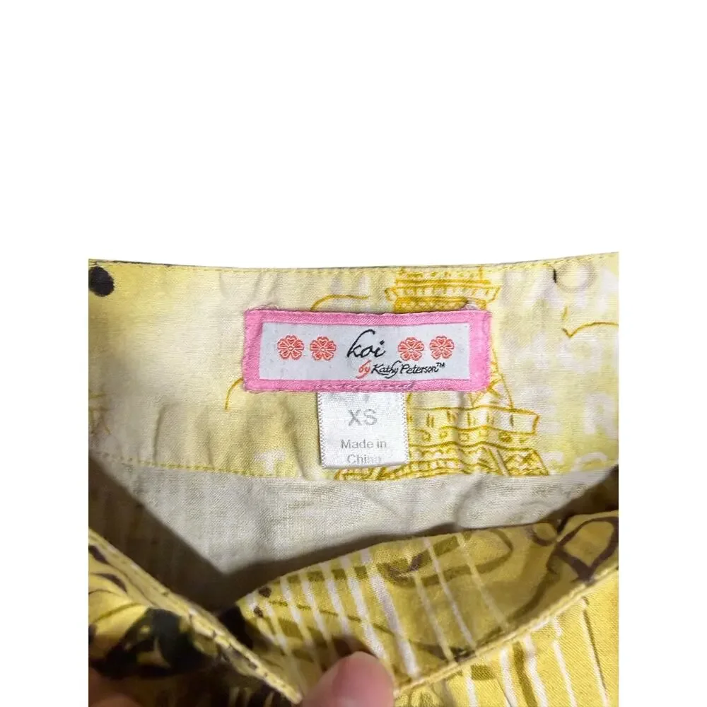 Koi by Kathy Peterson Yellow Y2K Abstract Floral Paris Graphic‎ Blouse XS
